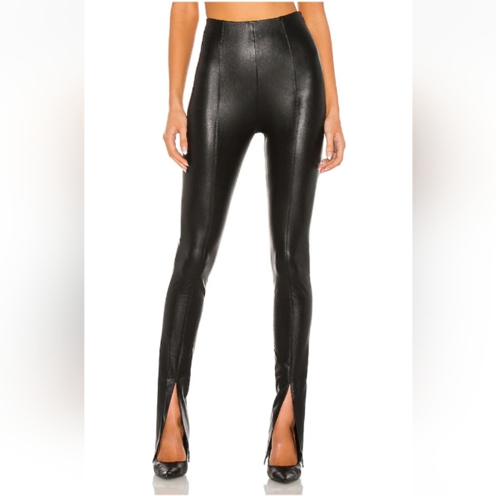 Amanda Uprichard Black Leather Pants, Straight Leg Split Hem size MEDIUM